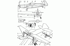 Три хвостовые стойки самолёта Злин-526 (пневмо-гидравлические, с колёсами анти-шимми). 